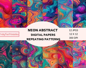 Neon Digital Paper Pack, repeating patterns, commercial use, neon background pack, scrapbook paper, bright colors, abstract background