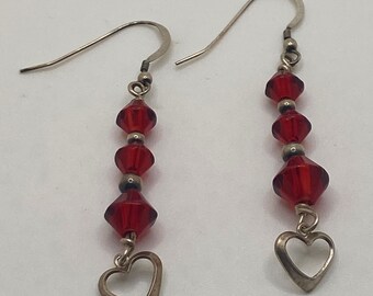 Red Heart Sterling Silver Earrings Handmade Jewelry - Etsy