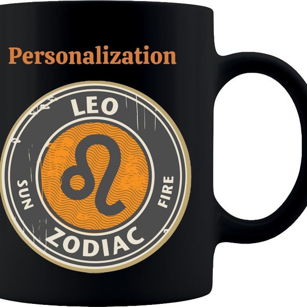 Leo Mug - Personalized 11oz Black Ceramic Coffee Mug - Zodiac Gift - Leo Zodiac Mug - Zodiac Mug - Leo Zodiac Gift  Leo Coworker Gift - Zodi