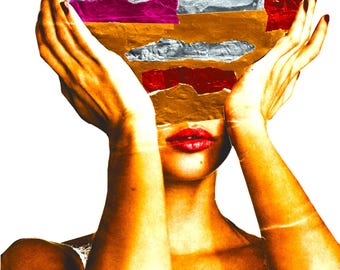 Collage art print: Men give me headaches, I make them shiny