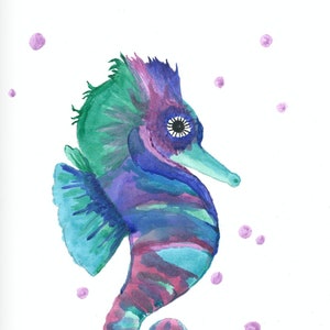Jewel Toned Watercolor Seahorse,  Watercolor Art, Kids&#39; Room Decor, Nursery Decor, Sea Themed Decor, Girl&#39;s Room Decor, Boy&#39;s Room Decor
