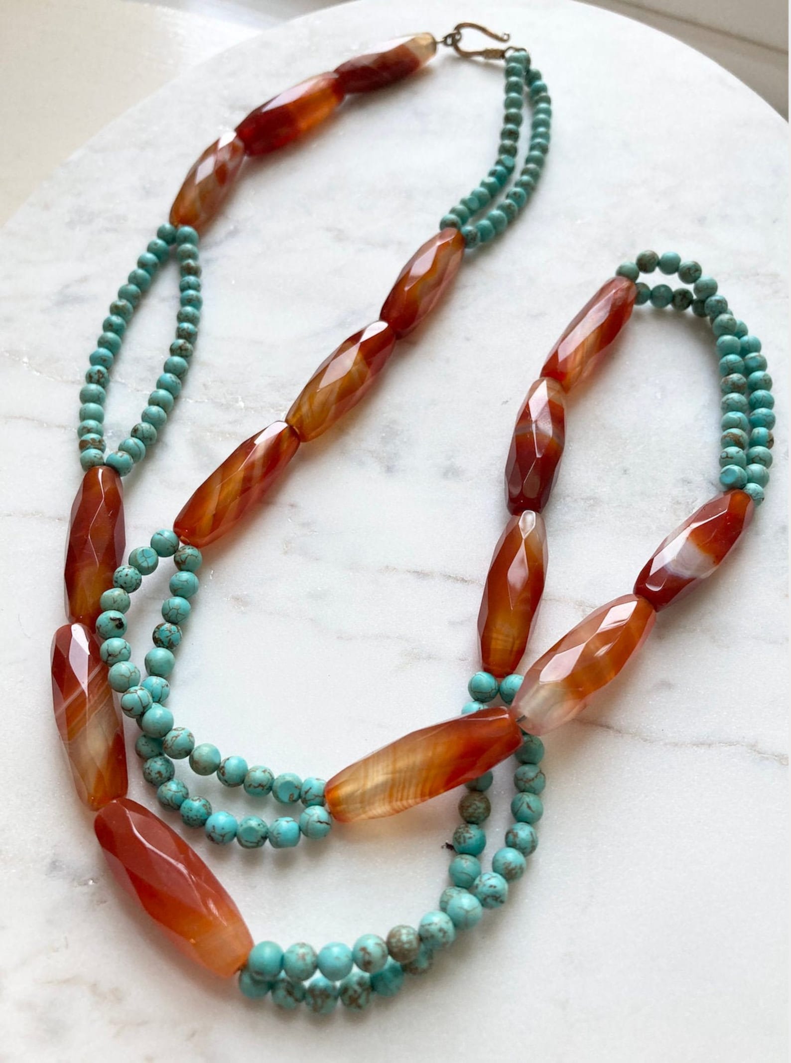 Carnelian & Turquoise Beaded Necklace, Rare Barrel Carnelian Beads ...