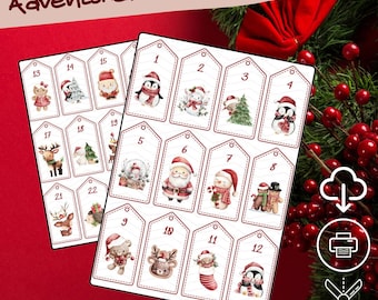 Calendrier de l'Avent / Numéros à faire soi-même / Numéros imprimables / Modèle de calendrier de Noël / Calendrier de l'Avent pour adultes