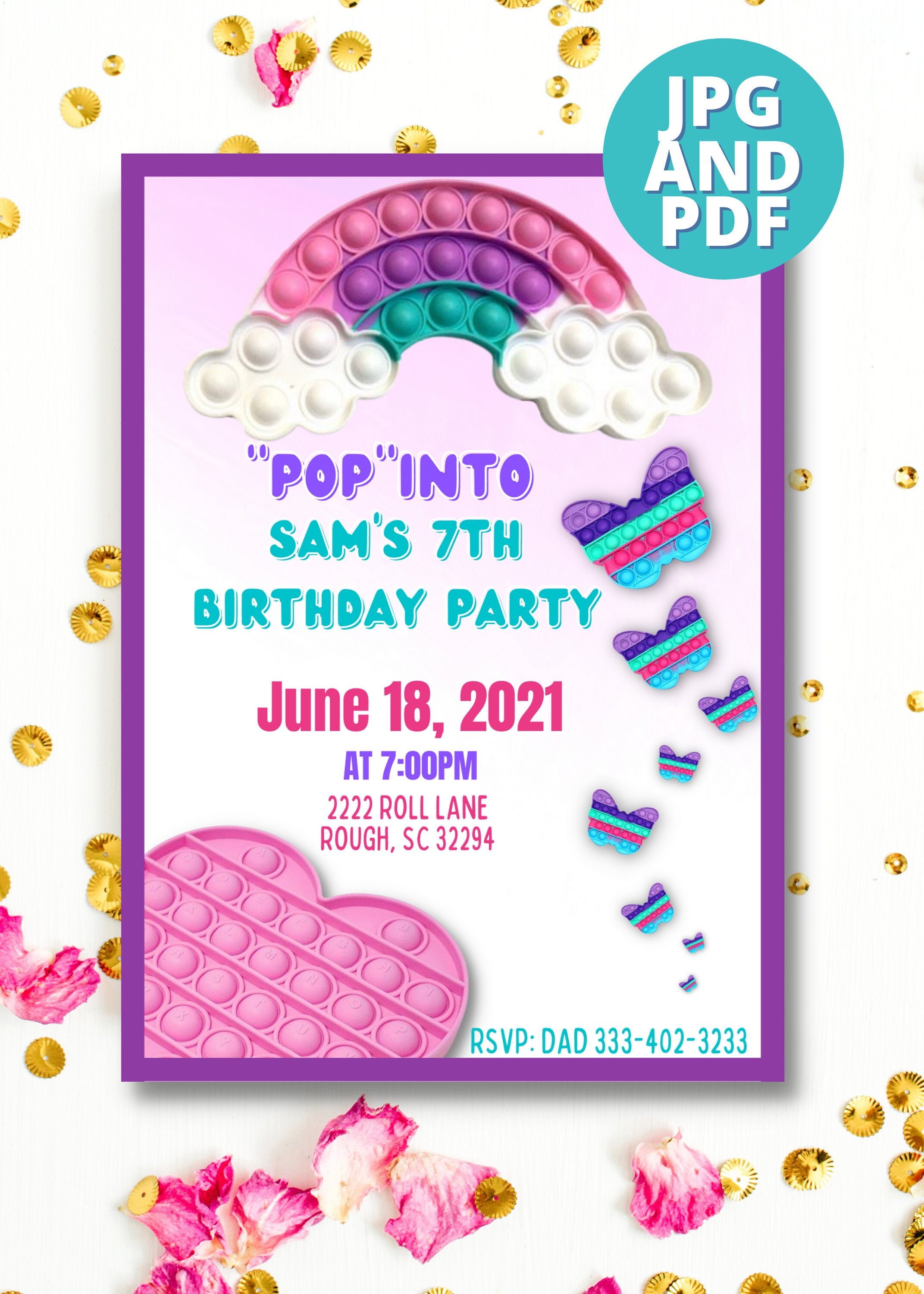 Girl Pop Fidget Toy Birthday Invitation | Etsy