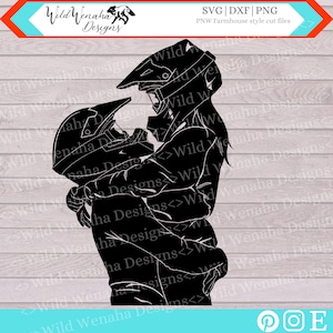 モトクロス ラブ: ダートバイク カップル アート、かわいいハグ イラスト、SVG、PNG、DXF の即時ダウンロード