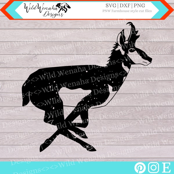 Antelope Svg - Pronghorn Png - Western Clipart - Distressed Png - Running Pronghorn Svg - instant download