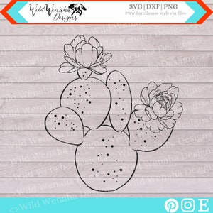 Disegno vettoriale di Prickly Pear Cactus, Clipart, Boho western, Deserto, Svg, Png, Dxf, file di taglio, Download istantaneo