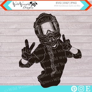 Motocross Girl SVG, PNG, DXF, Ragazza motociclista, Artigianato per motociclisti, Arte del segno di pace, - Download istantaneo