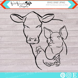 Farm Animal Clipart - Cow Pig and Chicken Svg - Png - Dxf - Clipart - Cute Instant Download File