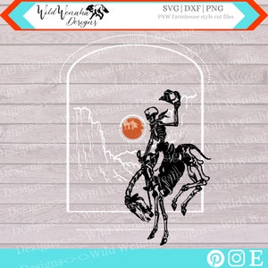 Cowboy Skelett Sublimation Png - Kaktus Png - Western Skeleton bockendes Pferd - Western Halloween Design png - Instant download