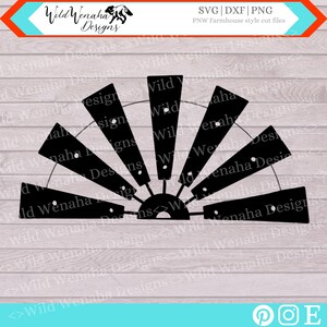 May include: Black silhouette of a windmill with eight blades. The windmill is a popular farmhouse style decor item. SVG, DXF, and PNG files are available for download.