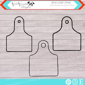 May include: Three black and white outline shapes of different sizes, resembling a butcher's cutting board, on a woodgrain background. The shapes have a hole at the top.