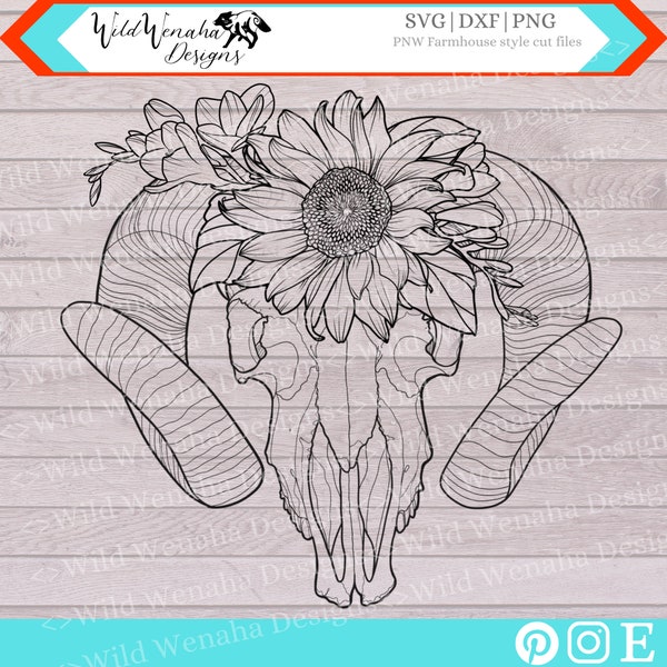 Ram Svg - Floral Ram Skull SVG - Ram Png - Sheep Svg - Floral Svg - Tattoo Png - Western Png - Téléchargement immédiat