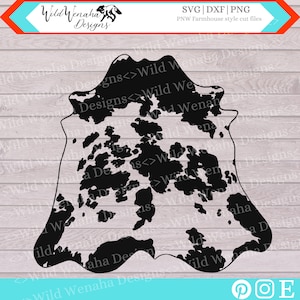 May include: Black and white cowhide silhouette with a distressed, vintage look. The silhouette is shaped like a hide with a rough, irregular edge. The design is perfect for crafting projects, home decor, and more.