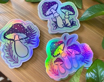 Holographic Purple Mushroom Vinyl 3 Sticker Pack