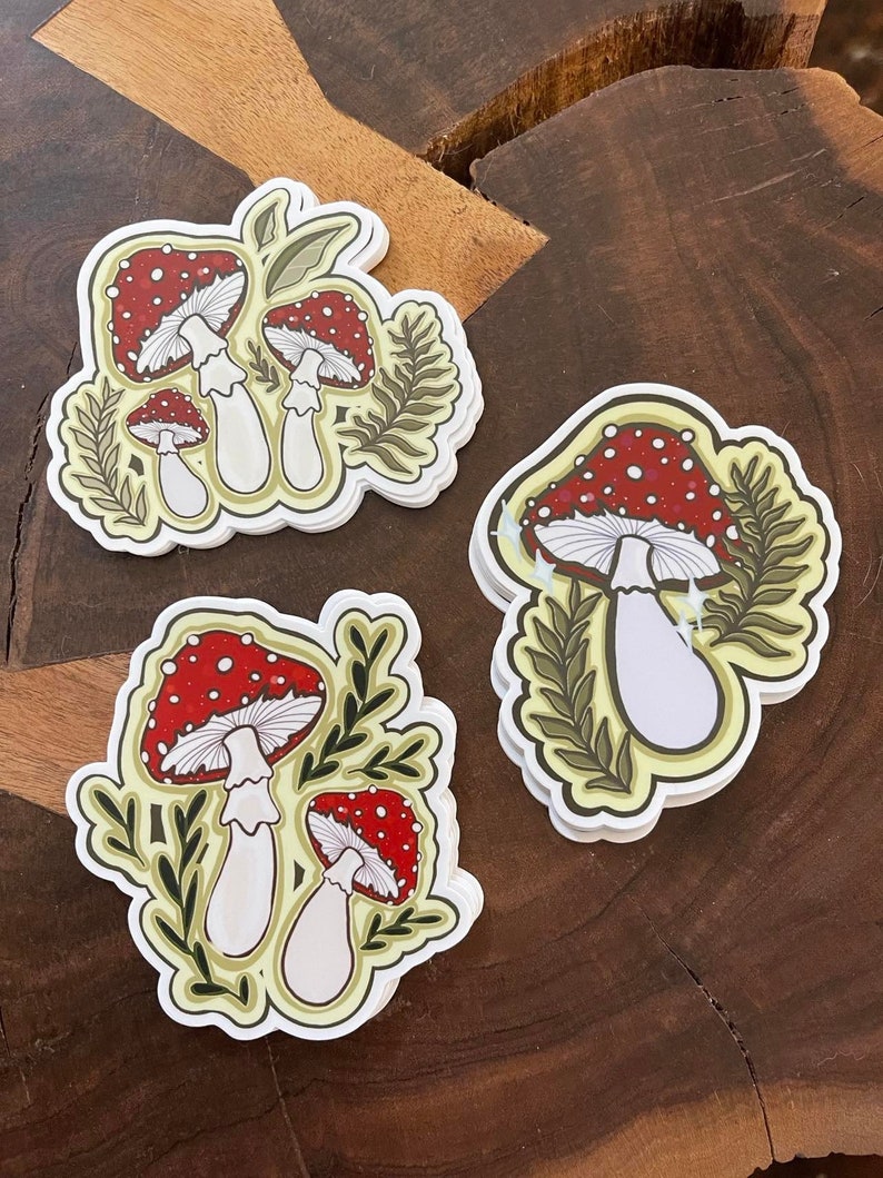 Red Mushroom Vinyl 3 Sticker Pack image 1