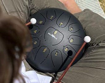 Balmy Black Steel Tongue Drum Set 6/10/14 Inch - 8/11/15 Notes C Major 440Hz Meditation & Sound Healing Instrument with Bag and Mallets