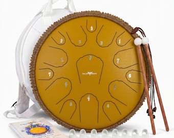 Balmy Drum Gold Steel Tongue Drum, 6"/10"/14" Handpan Percussion Instrument for Kids Adults, Zen Yoga Meditation Sound Healing Gift