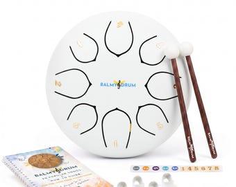 Balmy Drum White Steel Tongue Drum, 6"/10"/14" Handpan Percussion Instrument for Kids Adults, Zen Yoga Meditation Sound Healing Gift