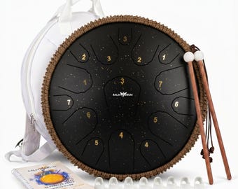Balmy Drum Black Steel Tongue Drum, 6"/10"/14" Handpan Percussion Instrument for Kids Adults, Zen Yoga Meditation Sound Healing Gift