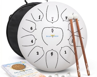 Balmy Drum White Steel Tongue Drum, 6"/10"/14" Handpan Percussion Instrument for Kids Adults, Zen Yoga Meditation Sound Healing Gift