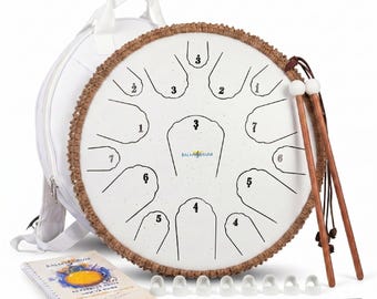 White Balmy 14" 15 Tone Steel Tongue Drum,  Adult Zen Musical Instrument, Sound Bath Therapy Handpan, Calming Meditation