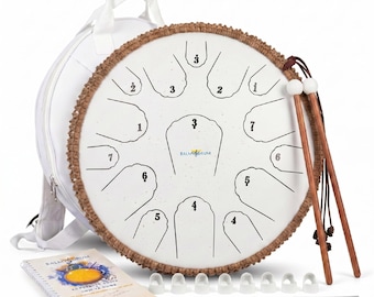 White Balmy 14" 15-Tone Steel Tongue Drum, Premium Sound Bath Handpan, Adult Stress Relief & Mindfulness Percussion Gift