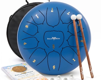 Balmy Drum Blue Steel Tongue Drum, 6"/10"/14" Handpan Percussion Instrument for Kids Adults, Zen Yoga Meditation Sound Healing Gift