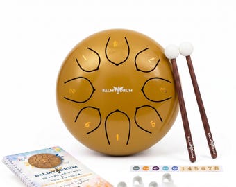 Balmy Drum Gold Steel Tongue Drum Set, 6/10/14" Handpan Instrument for Kids & Adults, Zen Yoga Meditation Sound Therapy Gift, C Tune