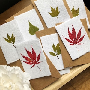 Jeu de 2 cartes pour lettres véritables feuilles pressées sur du papier fait main