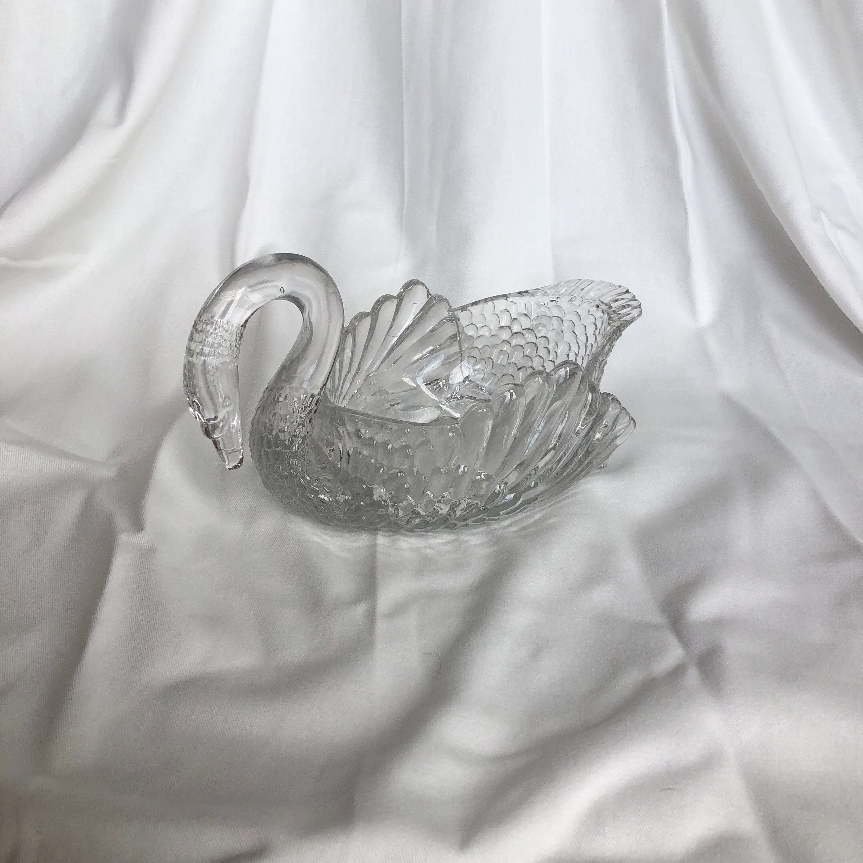 Vintage Clear Glass Swan Planter Etsy