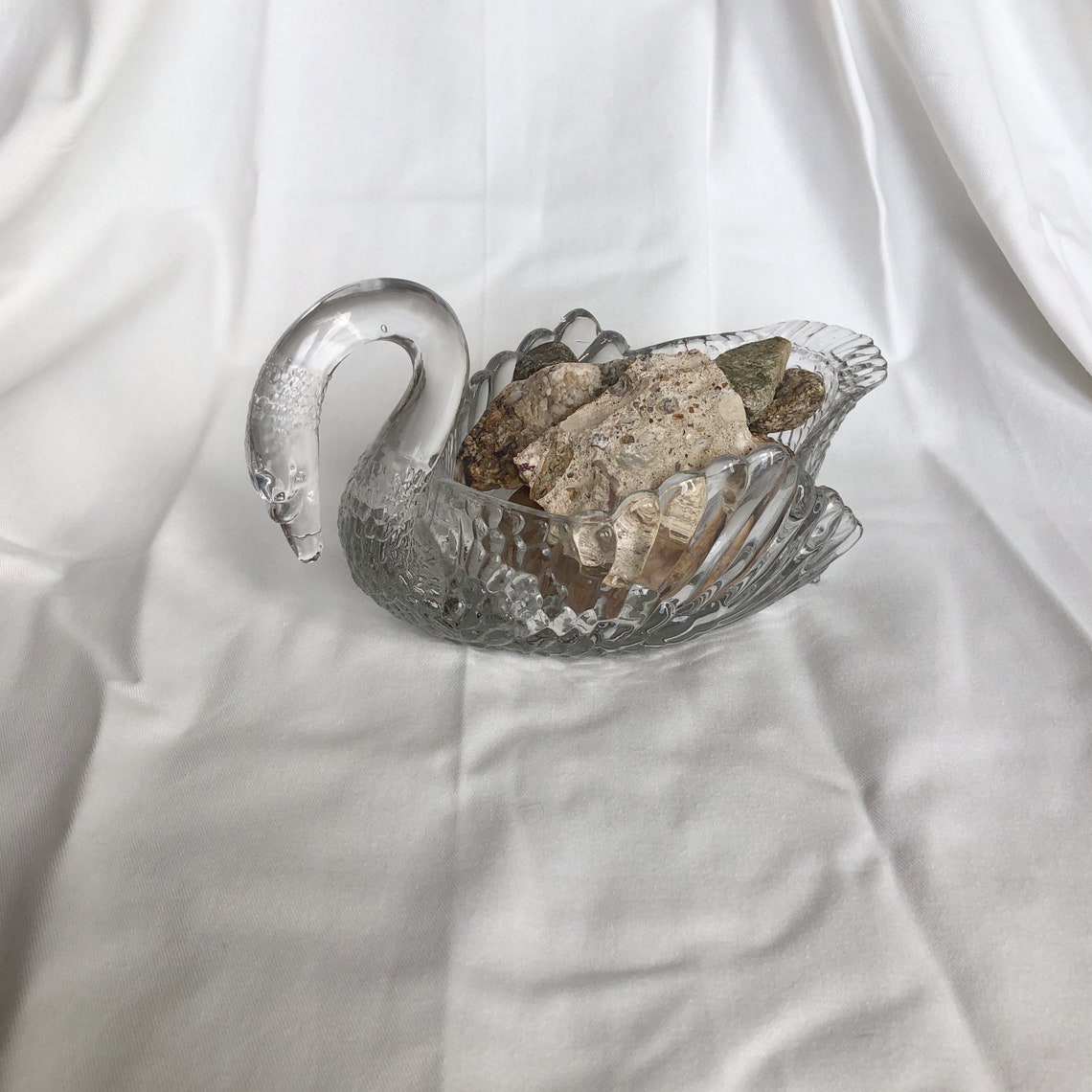 Vintage Clear Glass Swan Planter Etsy