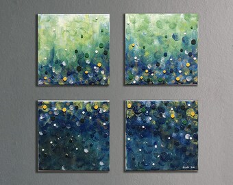 Set of 4 Abstract Art Canvas, Original Art Painting in Acrylic Wall Art Modern Home Decor