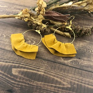 Fan Hoop Statement Earrings, Dangle Earrings, Genuine Leather