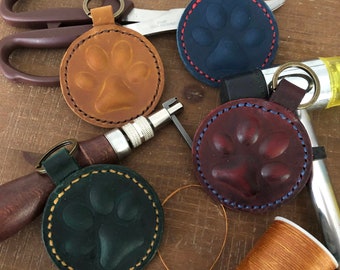 Paw Print Leather Keychain, Dog Lovers Gift, Genuine Leather Keyring