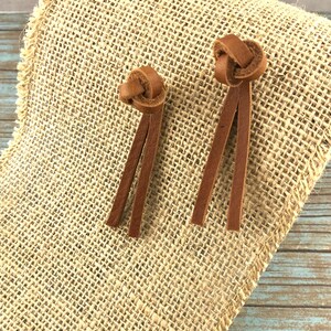 Simple Knot Earrings, Real Leather Friendship Knot Front Stud Earrings
