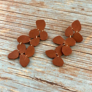 Dropping Leaves Leather Earring, Petals Dangle Earrings, Genuine Leather, Statement Earrings, Fall Earrings