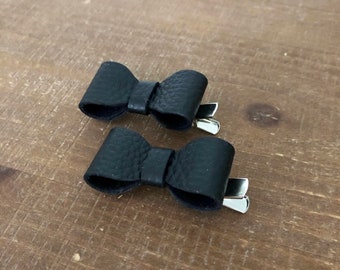 Black Leather Bow Clips, Leather Bow Clips Hair Slide, Leather Hair Clips for Girls, Toddler Hair Accessories