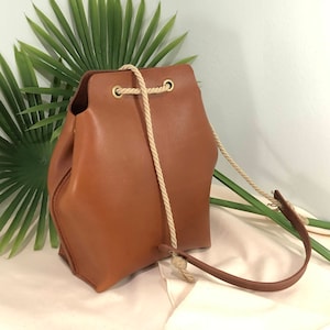 Leather Bucket Bag, Brown Leather Shoulder Bag, Genuine Leather Cross Body Bag, Japan Hyogo