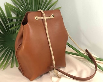 Leather Bucket Bag, Brown Leather Shoulder Bag, Genuine Leather Cross Body Bag, Japan Hyogo