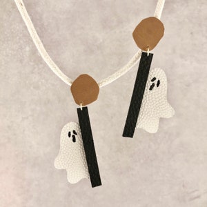Halloween Earrings, Ghost Earrings, Ghost Dangle Earrings, Leather Earrings, Genuine Leather
