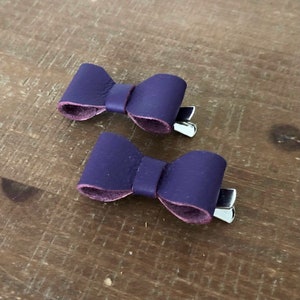 Purple Leather Hair Clip, Leather Bow Clips Hair Slide, Leather Hair Clips for Girls, Toddler Hair Accessories
