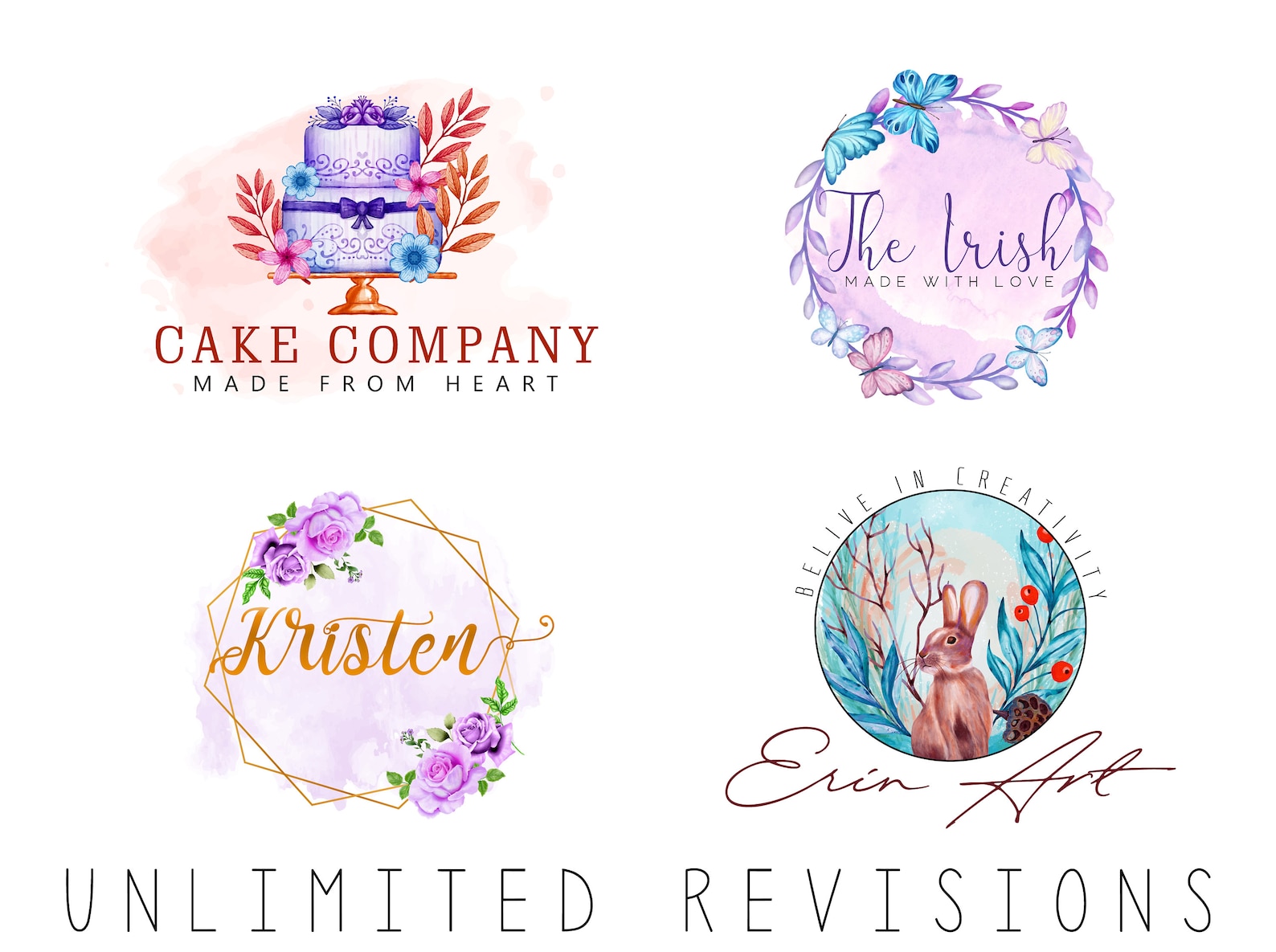 Watercolor Logo Design Custom Instant Logo Design Etsy