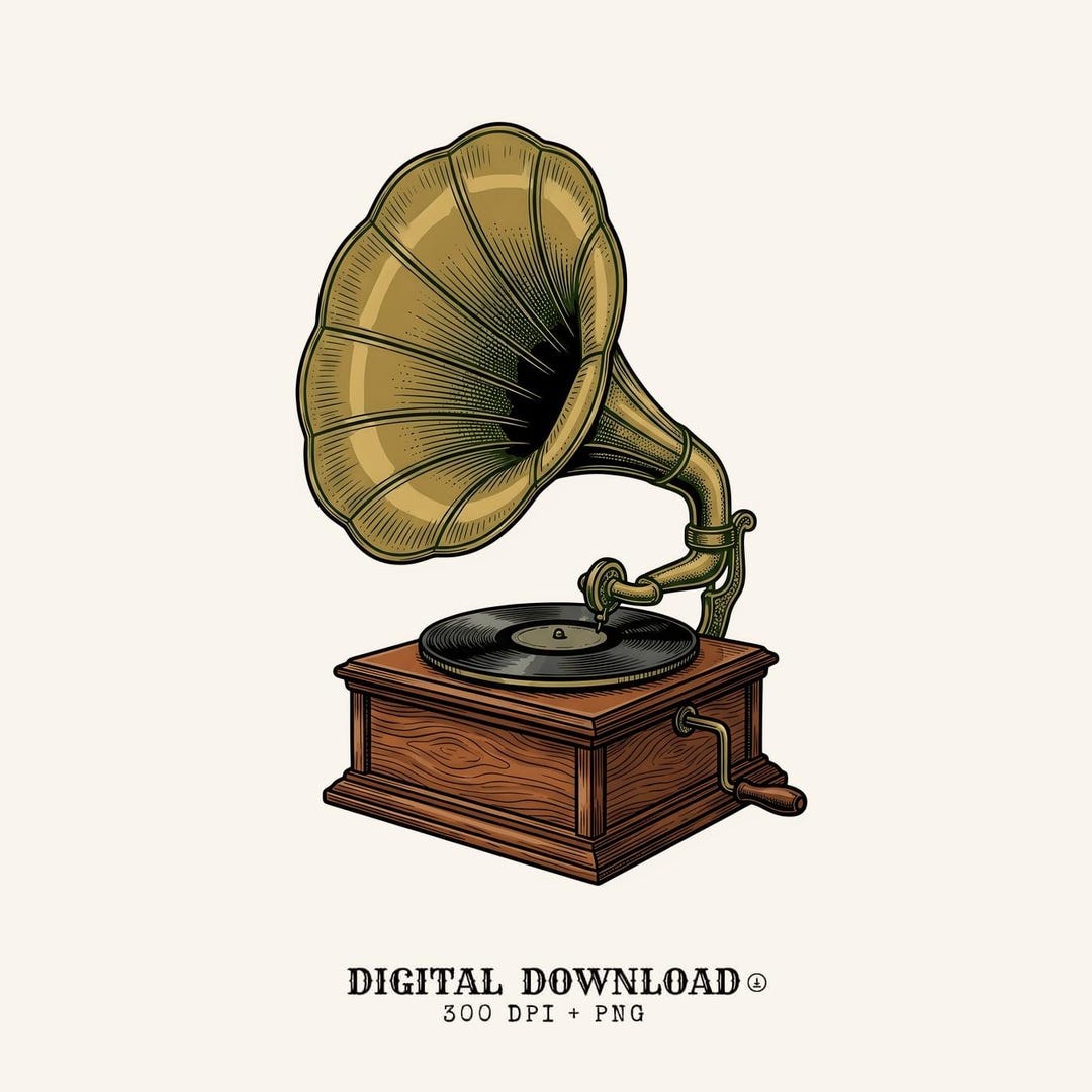 Vintage Phonograph DIGITAL DOWNLOAD PNG Vintage Music Gift Hand Drawn ...