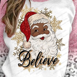 Weihnachten schwarz Weihnachtsmann Png Glitter Weihnachtsmannmütze Leopard Print Schneeflocke Believe Retro Weihnachten Png Sublimationsentwürfe sofortiger digitaler Download