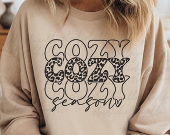 Leopard Cozy Season SVG Cozy Season PNG groovy christmas thanksgiving fall winter gift svg png sublimation designs instant digital download