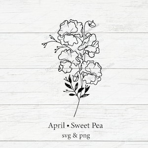 Mes de nacimiento ramo de flores Svg / abril guisante de olor / flor Svg floral Svg mes de nacimiento ramo de flores de nacimiento flores tatuaje primavera Svg Png