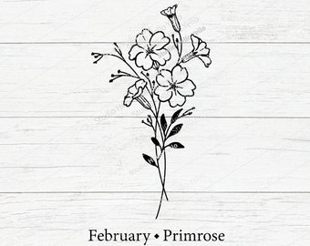 Birth Month Flower Bouquet Svg | February Primrose | Flower Svg Floral Svg Birth Month Flower Birth flower Bouquet flowers tattoo Svg Png