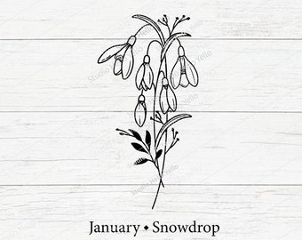 Birth Month Flower Bouquet Svg | January Snowdrop | Flower Svg Floral Svg Birth Month Flower Birth flower Bouquet flowers tattoo Svg Png