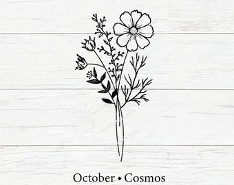 October Birth Month Flower Pack Scan (Marigold And Cosmos) DIGITAL DOWNLOAD For Tattoo Design Or Wallpaper